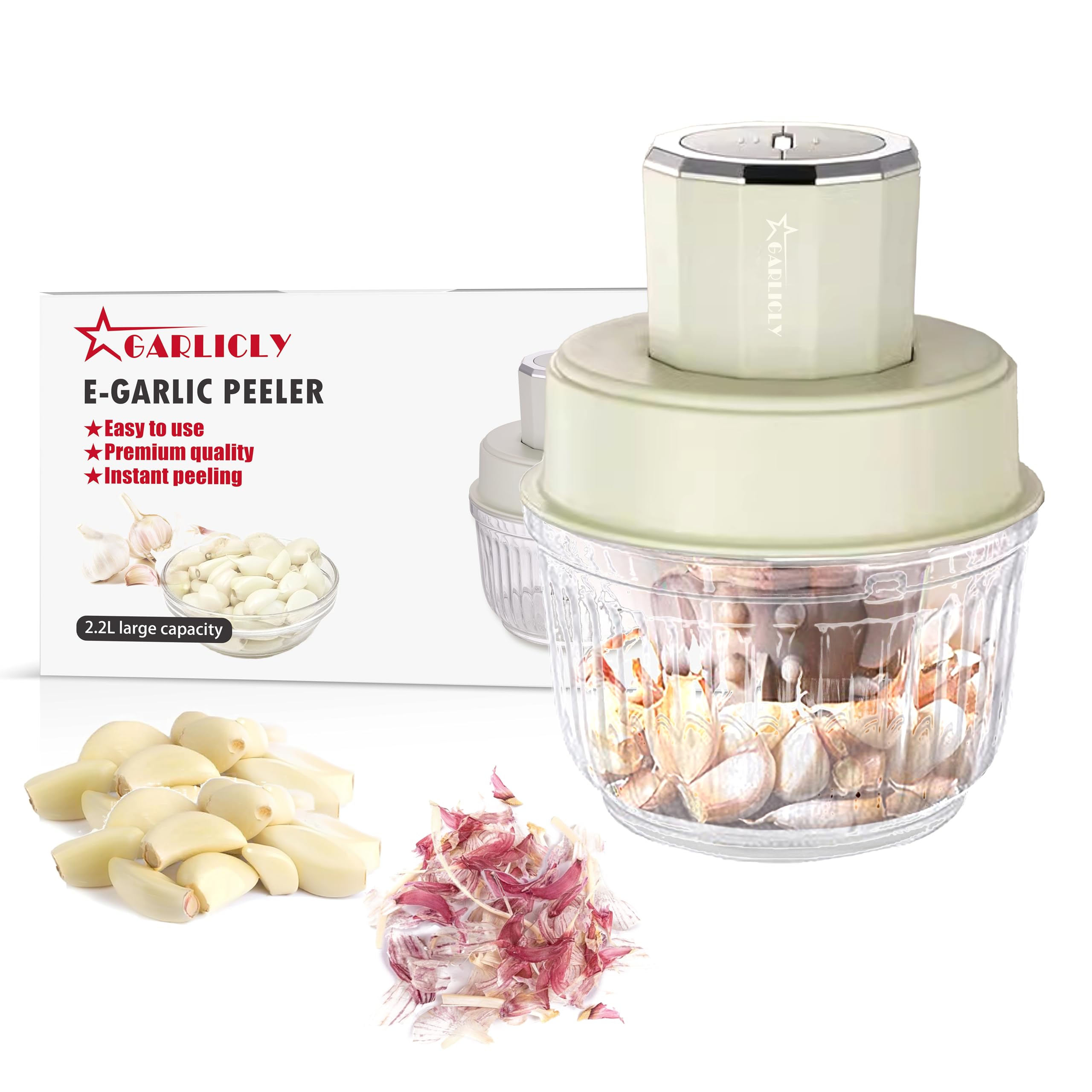Professional Electric Garlic Peeler | 2026 Automatic Garlic Peeling Machine| 300W Instant Skin removal | 2.2L Large Volume | Can be used for food processing (blade included) | Designed in USA