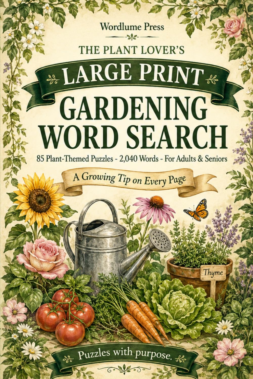 The Plant Lover's Large Print Gardening Word Search: 85 Plant-Themed Puzzles and 2,040 Garden Words for Adults & Seniors — A Growing Tip on Every Page, Flowers, Trees, Herbs, Orchids, Palms & Cacti