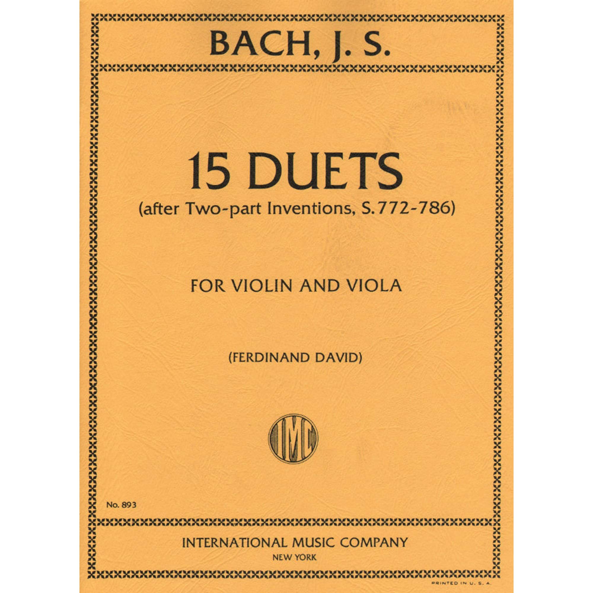 Bach, J.S. - 15 Duets After Two Part Inventions BWV 772 786 for Violin and Viola Arranged by David