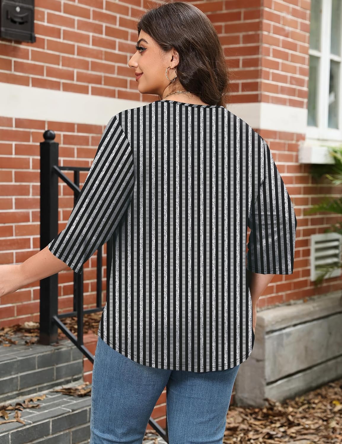 LOMON Womens Plus Size Tops 3/4 Length Sleeve T Shirts Asymmetrical Neck Blouses for Women Fashion 2026 - Image 5