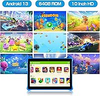 Vista 2 de PRITOM Tabletas para niños de 10 pulgadas Android 13, tableta con cordón 64GB, Quad-Core, pantalla HD IPS, WiFi, cámara dual, tableta para niños Azul