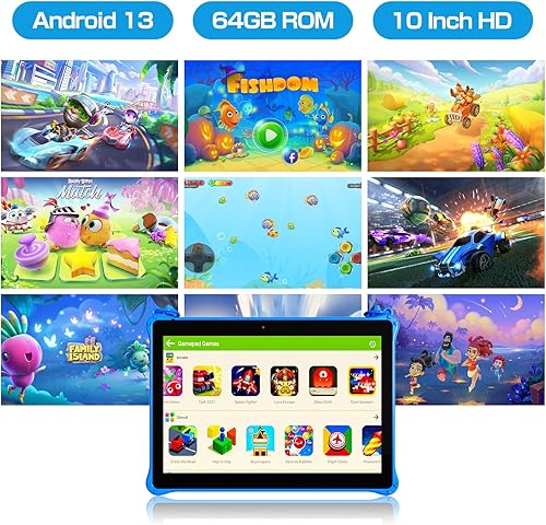 Miniatura 2 de PRITOM Tabletas para niños de 10 pulgadas Android 13, tableta con cordón 64GB, Quad-Core, pantalla HD IPS, WiFi, cámara dual, tableta para niños