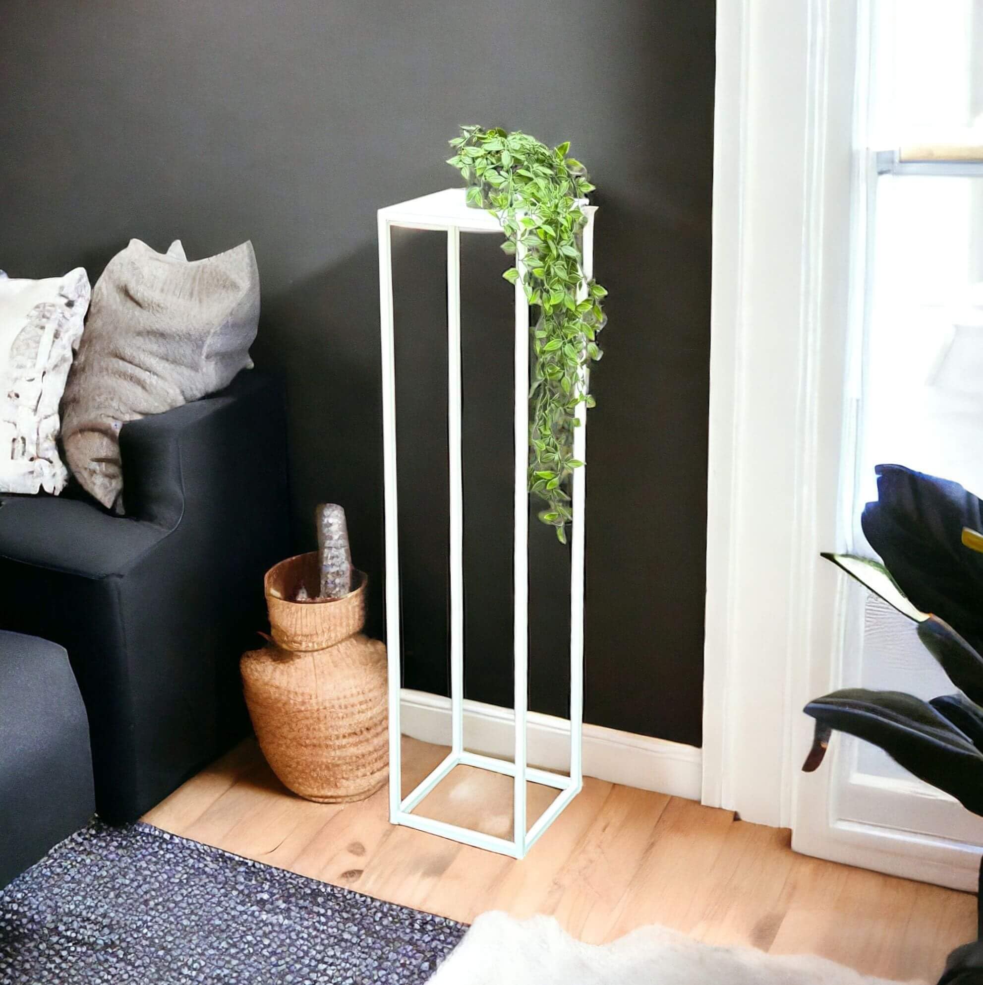 DanDiBo 96569 Tabouret à fleurs carré en métal blanc 100 cm Table d'appoint colonne de fleurs Support pour plantes moderne