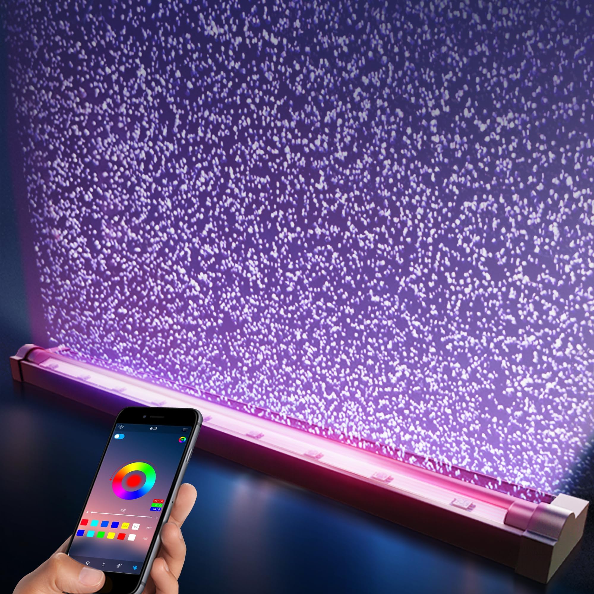 Smart App-Controlled LED Aquarium Light with 16 Million Colors, 12 Dynamic Effects, Fish Tank Light with Nano Air Bubble for Aquarium Bubbler Decorations, Submersible Fish Tank Accessories - 11.2''