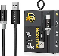 Cabo Carregador USB Tipo C 3.0 Carregamento Rápido Alta Velocidade Compatível Celulares Smartphones Tablets Resistência Premium Para Xiaomi Samsung IOS Motorola 2 Metro