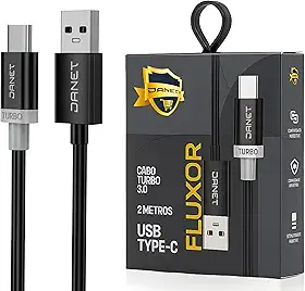 Cabo Carregador USB Tipo C 3.0 Carregamento Rápido Alta Velocidade Compatível Celulares Smartphones Tablets Resistência Premium Para Xiaomi Samsung IOS Motorola 2 Metro