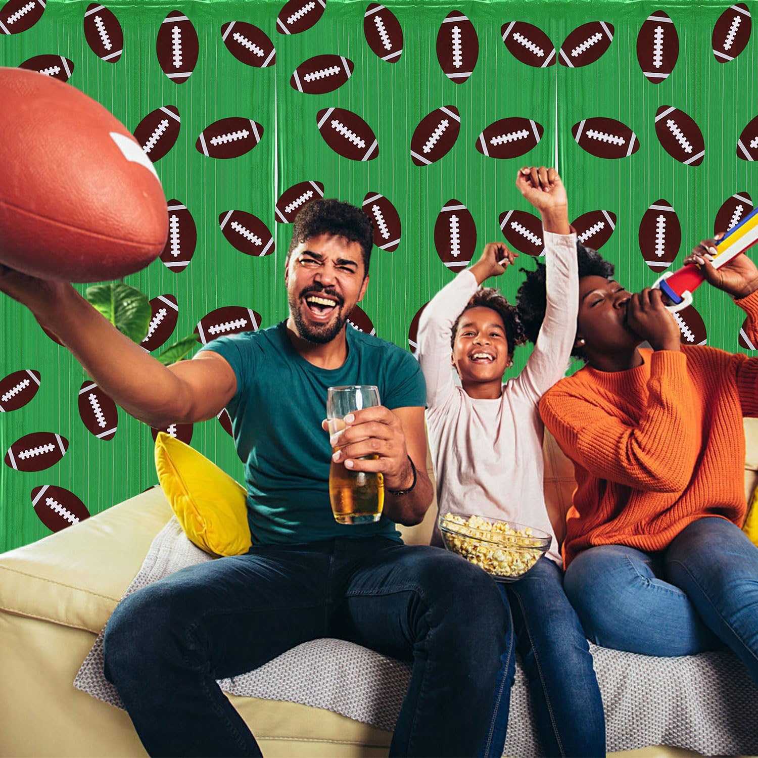 Decorazioni Per Feste Di Calcio – 4 Tende Con Frange In Lamina 1x2m – Sfondo Fotografico Per Super Bowl, Partite, Compleanni Sportivi – Tema Calcio