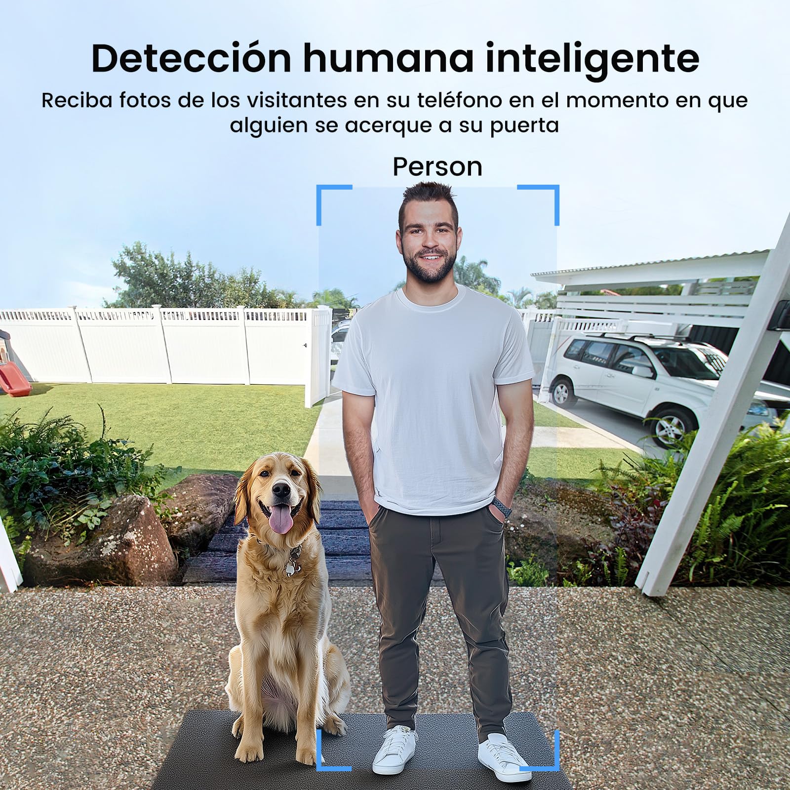 aosu Timbre Inalámbrico con Cámara 2K, Videoportero Exterior Impermeable IP65, Detección Humana y de Paquetes PIR, Audio Bidireccional, Visión Nocturna, Compatible con Alexa (2.4G WiFi)