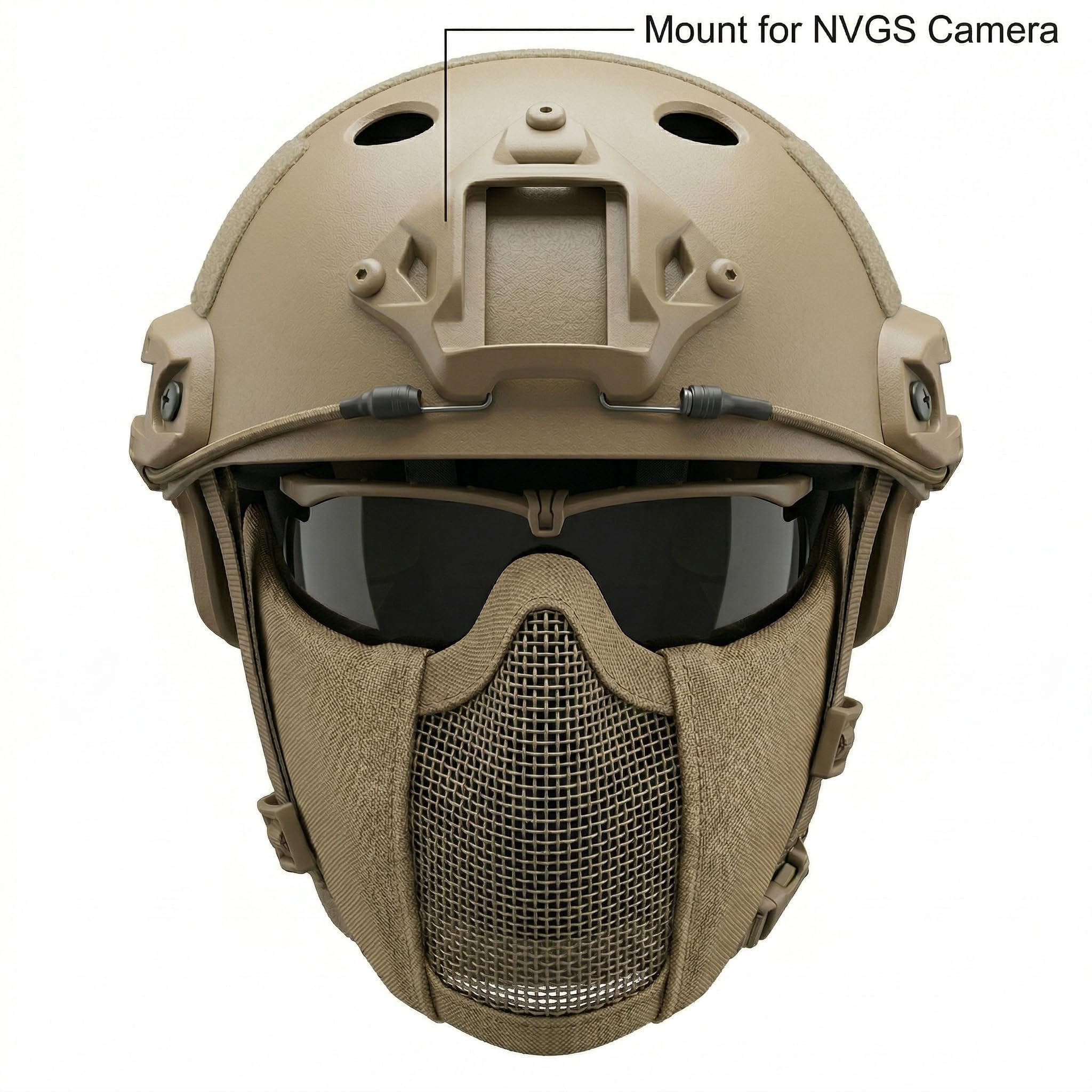 MH taktyczny szybki kask w połączeniu, ze składaną ochroną słuchu, półmaska ​​z siateczką i goglami do zestawu gier Airsoft Paintball CS