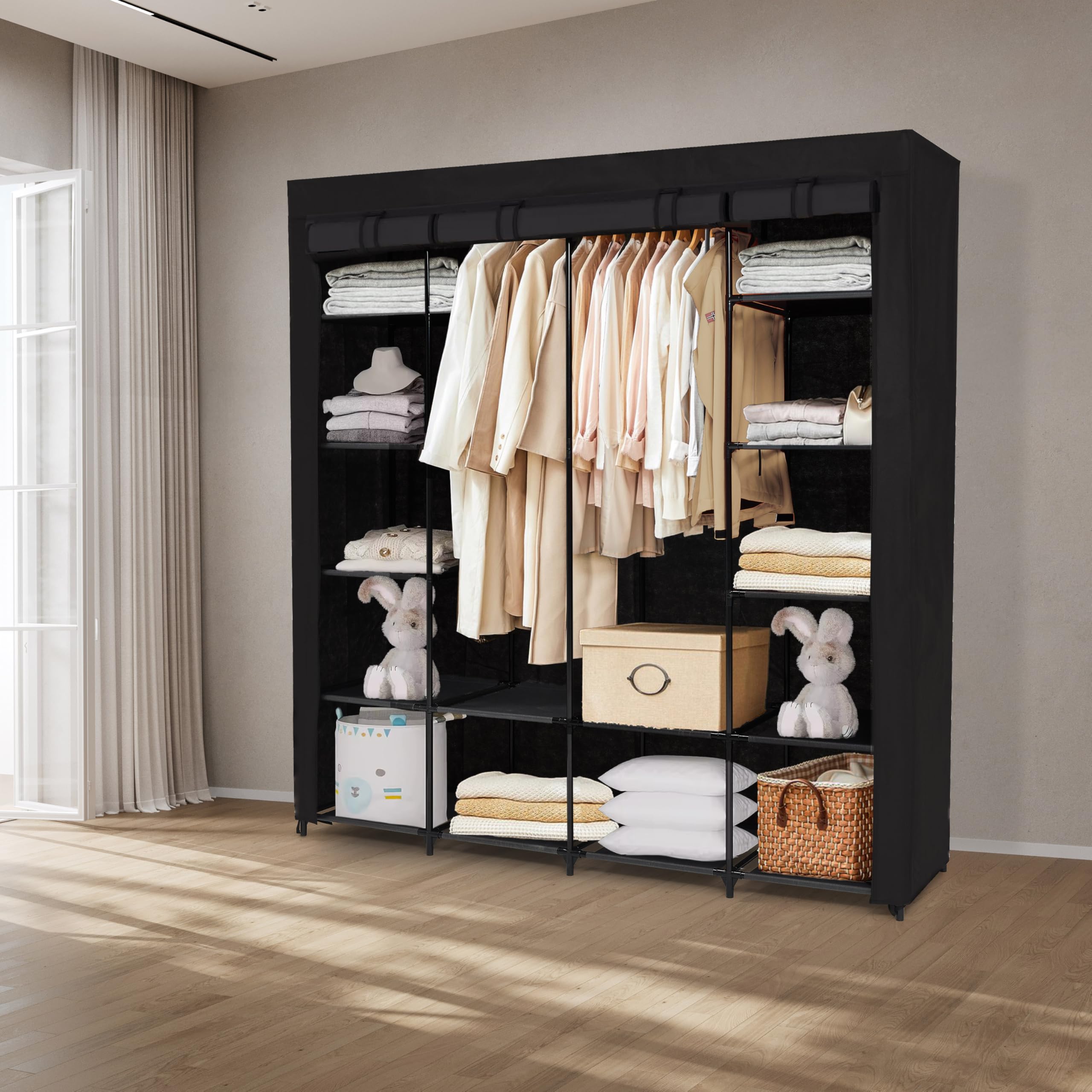 Brixy XXL Stoff Kleiderschrank faltbar, Garderobenschrank mit Reißverschluss, 175 x 170 x 45 cm, Schwarz