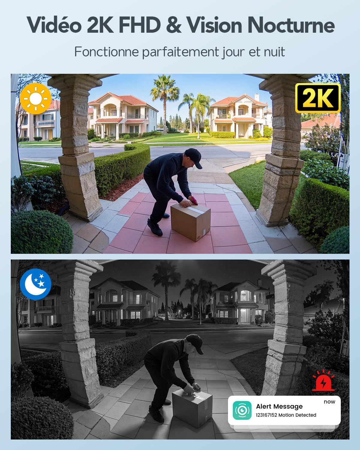 XTU 2K HD Timbre inalámbrico exterior impermeable, timbre inalámbrico con cámara vista completa 180°, detección humana PIR, audio bidireccional, solo 2,4G WiFi, almacenamiento tarjeta SD