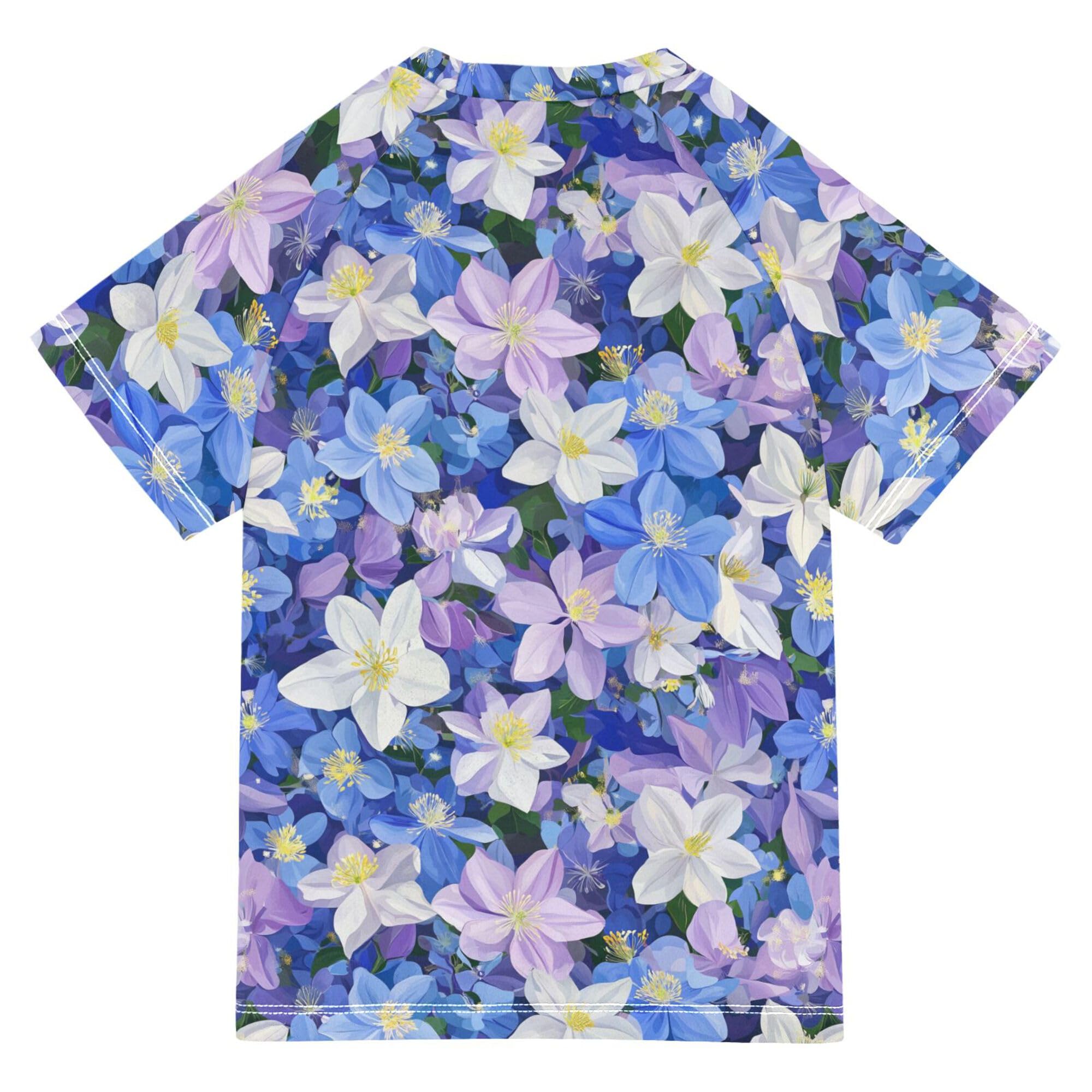 Spring Flowers Colorado Blue Kids Bathing Suit Sun Protection Girl Swim Rashguard Swimwears Sports Shirts for Little Boys 5-6T