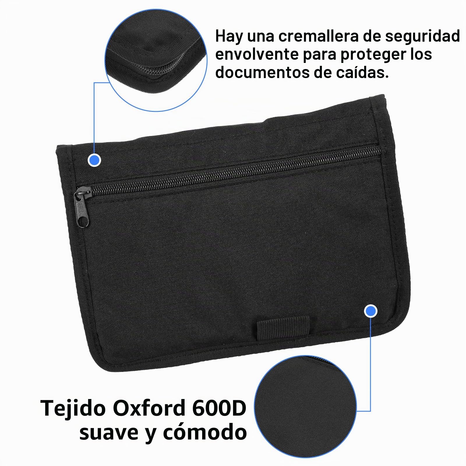 Carpeta para vehículos, carpeta para documentos A5, 24 x 17,5 cm, bolsa portátil para carpetas para coche con múltiples compartimentos, accesorios para guardar recibos y billetes