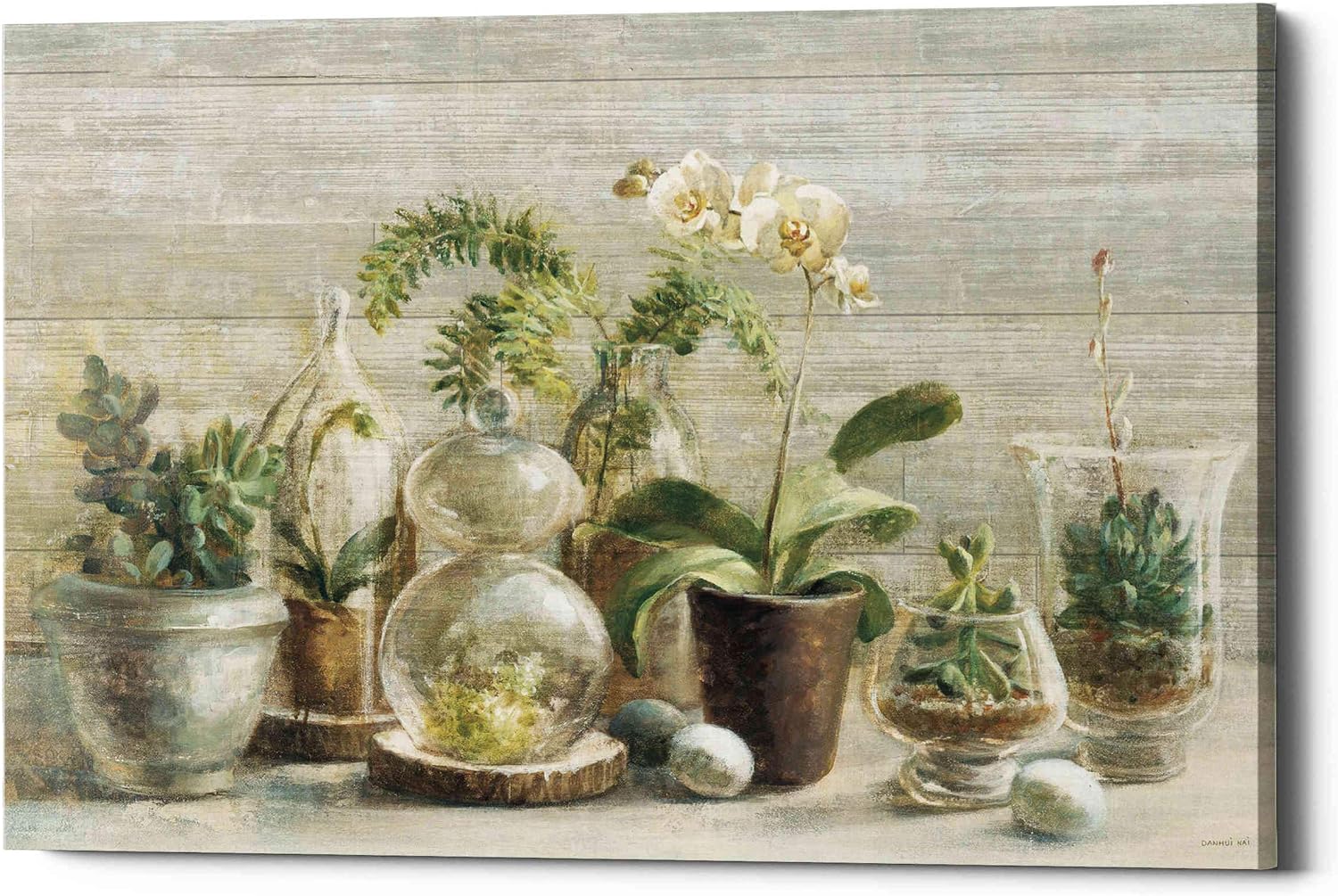 Epic Graffiti 'Greenhouse Orchids on Wood' by Danhui Nai, Canvas Wall Art, 16"x12"