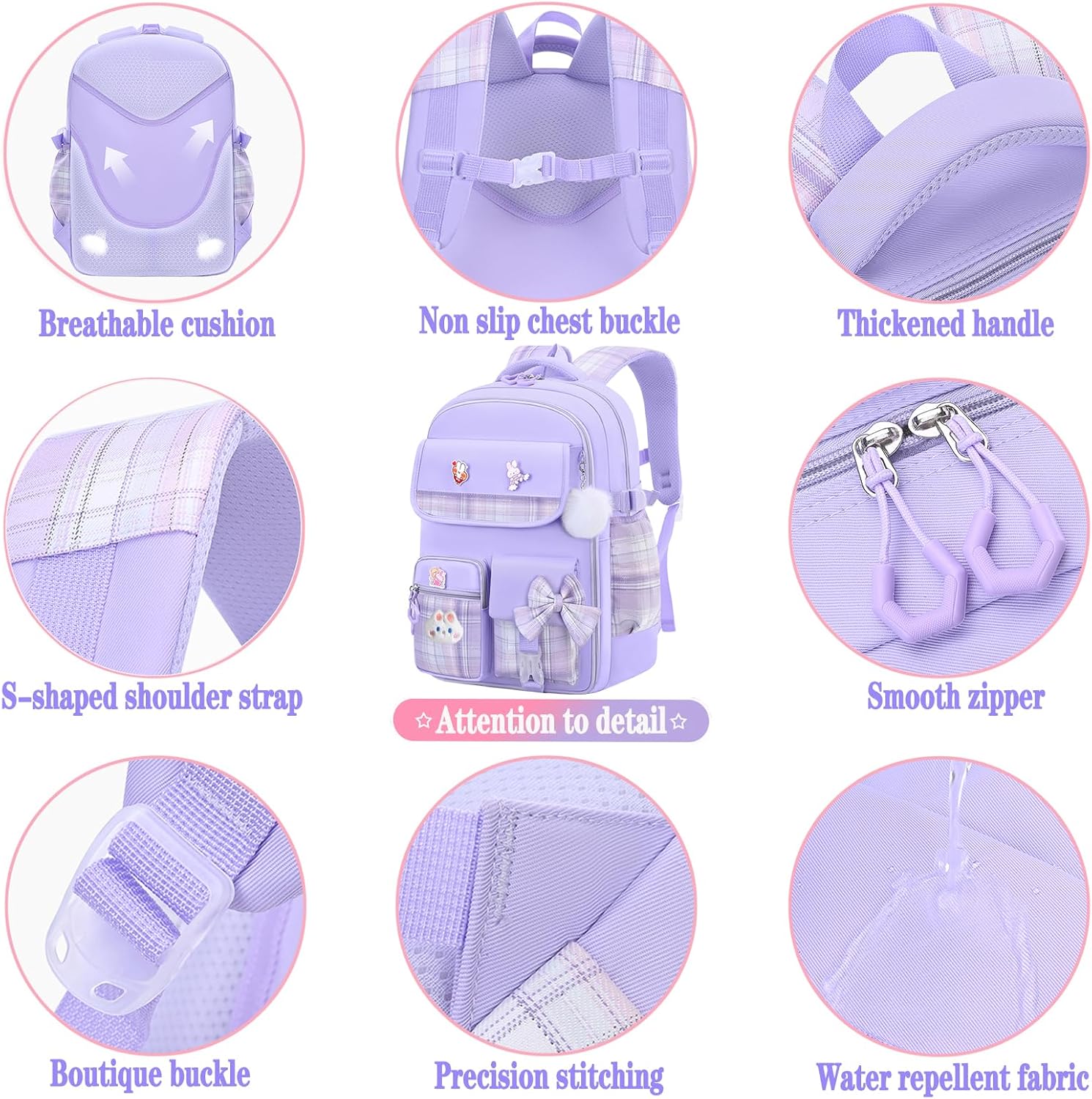 Girls Backpack,Kids School Backpack With Lunch Box Pencil Case Set,Cute Childrens Schoolbag For Girls - Image 8