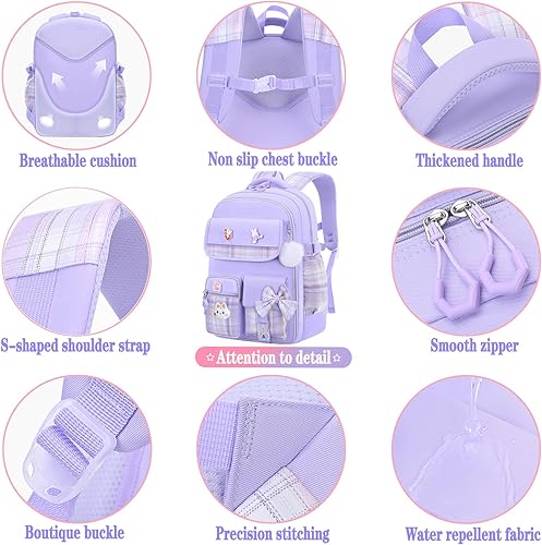Miniatura 8 de Mochila para niñas, mochila escolar para niños con lonchera y estuche para lápices, bonita mochila escolar para niñas