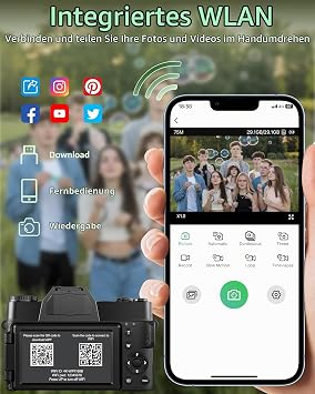 Digital Camera 4K 75MP with Wi-Fi 2 x 1500 mAh Batteries Auto Focus Camera
