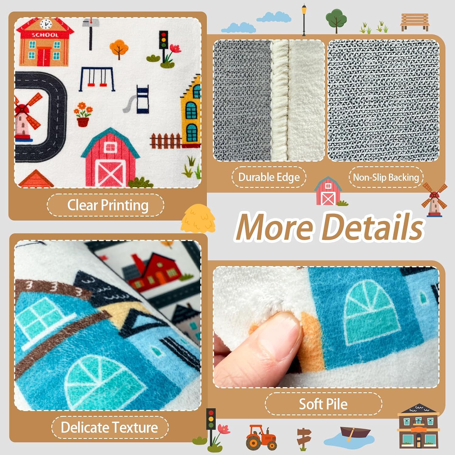 5'x7' Kids Car Play Rug, Kids Road Playmat Rug for Toy Cars, Educational Town City Map Washable Carpet for Boy Playroom Bedroom, Safer Car Track Play Mat for Children - Non Slip, 60"x84" image 2