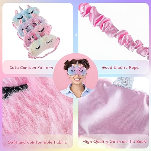 Miniatura 5 de Zhanmai 8 máscaras de unicornio para dormir de gato, máscara de ojos de felpa sintética de piel suave, ojos de gato, unicornio, ojos vendados,