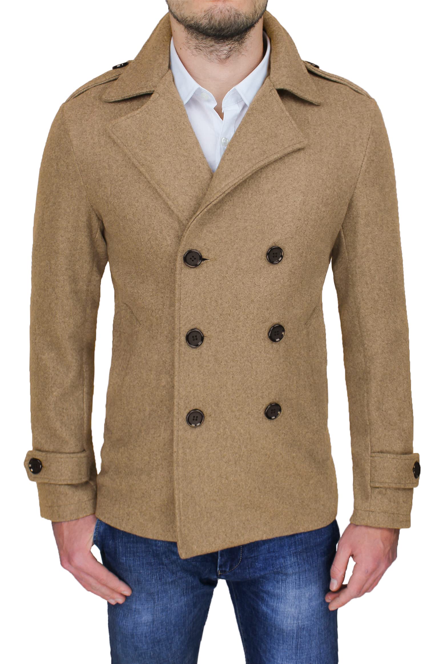 Evoga Cappotto Uomo Invernale Slim Fit Giacca Trench Doppio Petto 100% Made in Italy