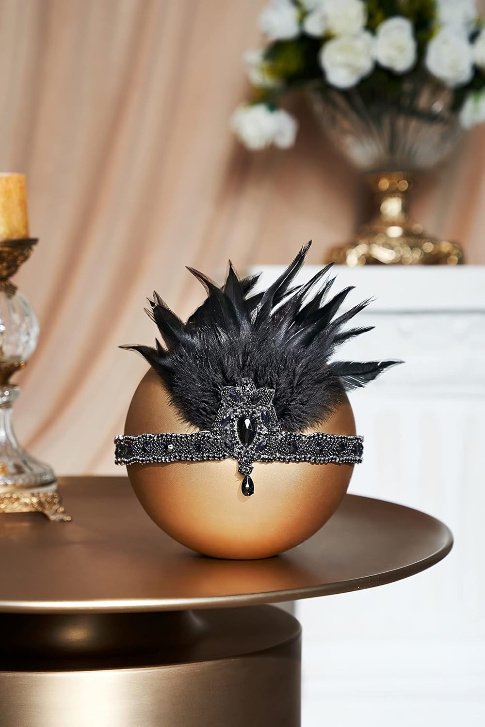 BABEYOND 1920s Headpiece Flapper Headband - Roaring 20s Crystal Showgirl Hair Band Gatsby Headband with Feather - Image 2
