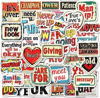 50Pcs Motivational Sticker, Inspirational Words Stickers for Teens Adults Students Employees Vinyl Encouraging Positive Affirmation Stickers for Water Bottles Laptop Scrapbook (Retro Words)