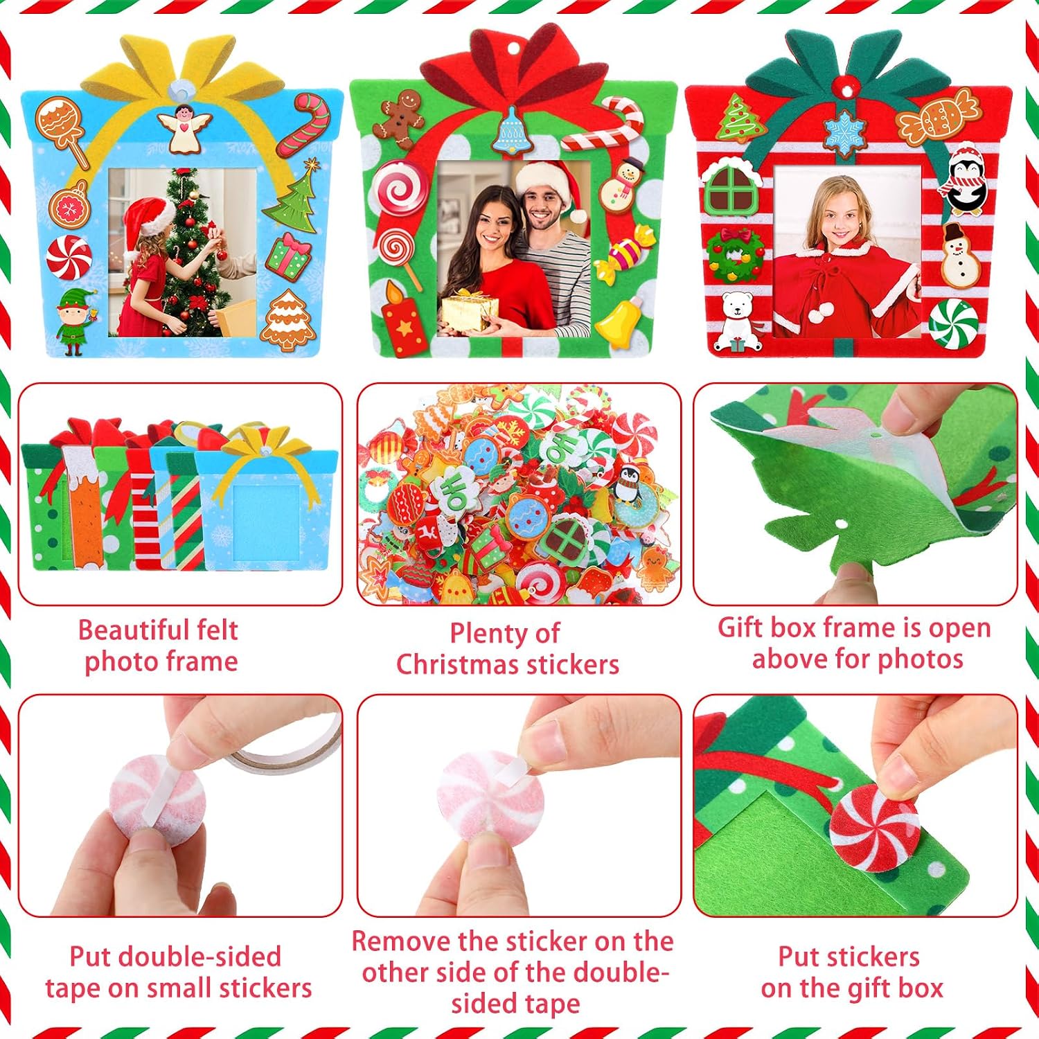 Teenyyou 32 Sets Christmas DIY Photo Frame Ornaments Xmas Crafts Kits Present Gift Box Felt Picture Frame Decor Arts and Crafts for Xmas Party Supplies Home Decorations