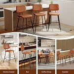 26 Inch Counter Height Bar Stools Set of 2, Modern Faux Leather Kitchen Island Chairs with Back and Metal Leg, Upholstered BarStools, Brown