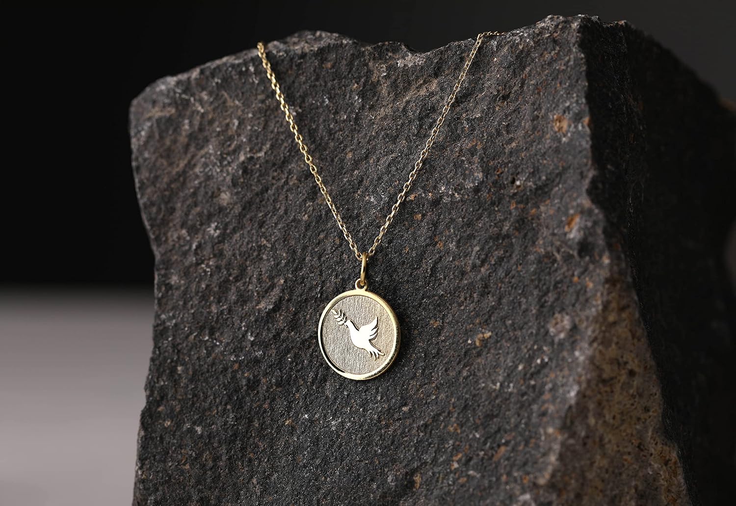 14k Gold Dove with Olive Branch Necklace, Personalized Dove with Olive Branch Pendant, Dove Necklace, Bird Charm Necklace, Best Friend Gift