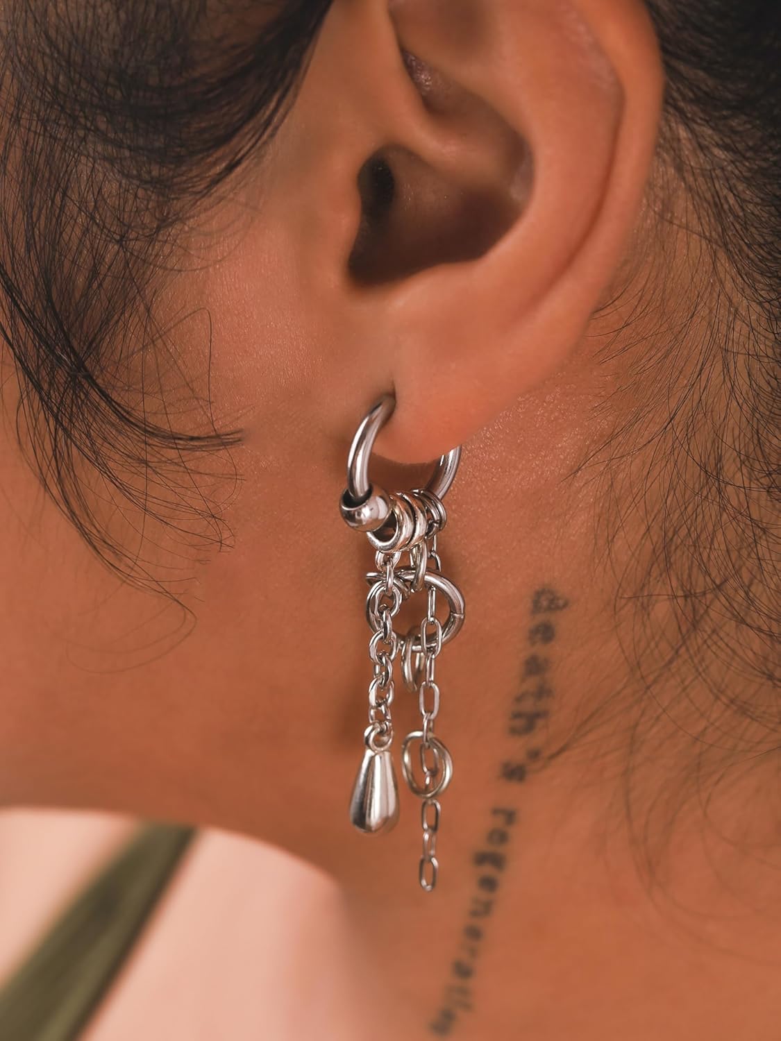 Sacina Gothic Punk Hoop Chain Earrings, Goth Emo Punk Grunge Earrings, Christmas Jewelry Gift For Women - Image 2