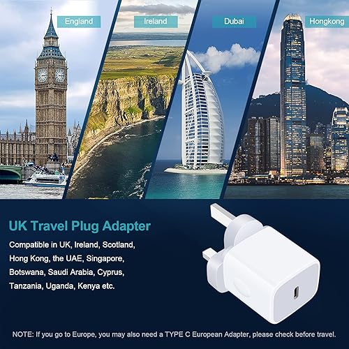 Miniatura 4 de Adaptador universal de viaje, adaptador de enchufe de EE. UU. a Reino Unido, paquete de 2 adaptadores de enchufe internacional de 20 W, convertidor