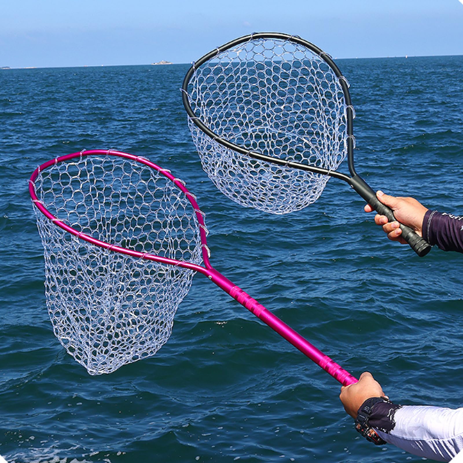 Retino compatto con struttura in metallo, rete in PVC resistente agli odori e impugnatura per pescatori di laghetti, retino da pesca