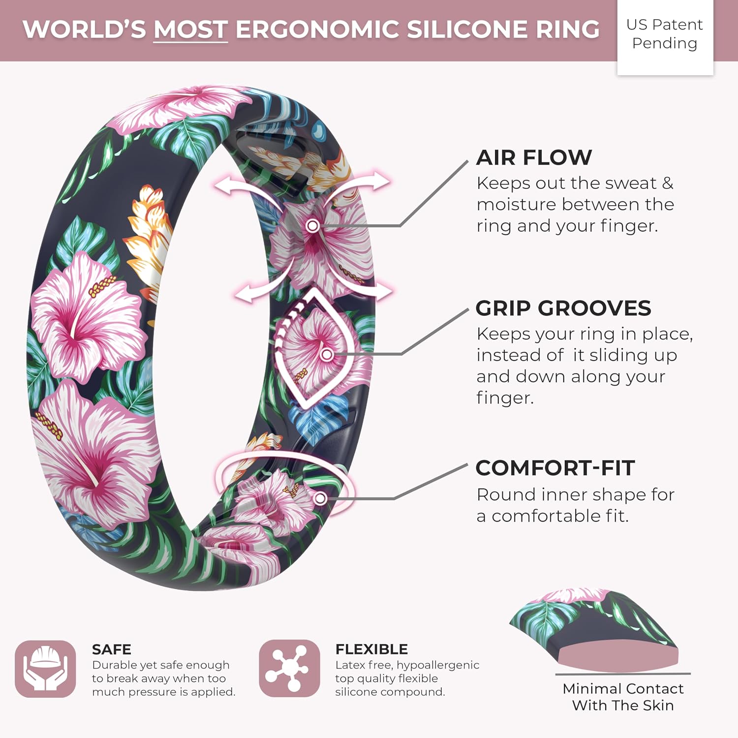 ThunderFit Silicone Rings Wedding Bands for Women, Printed Design, 1-Pack Breathable Rubber Engagement Bands, 5.5mm Wide, 1.9mm Thick image 4
