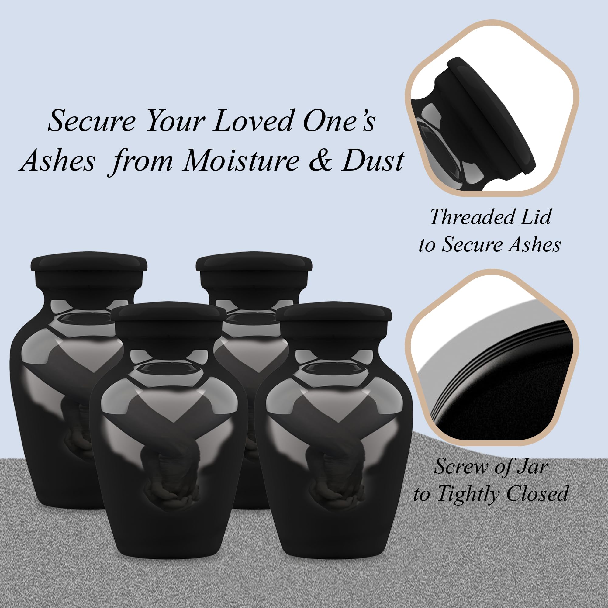Forever URNS - Urna de recuerdo pequeña – Loving Hands Cantidad 4 – Urna de recuerdo para cenizas humanas con 1 caja de terciopelo, mini urna de recuerdo, urna de recuerdo asequible