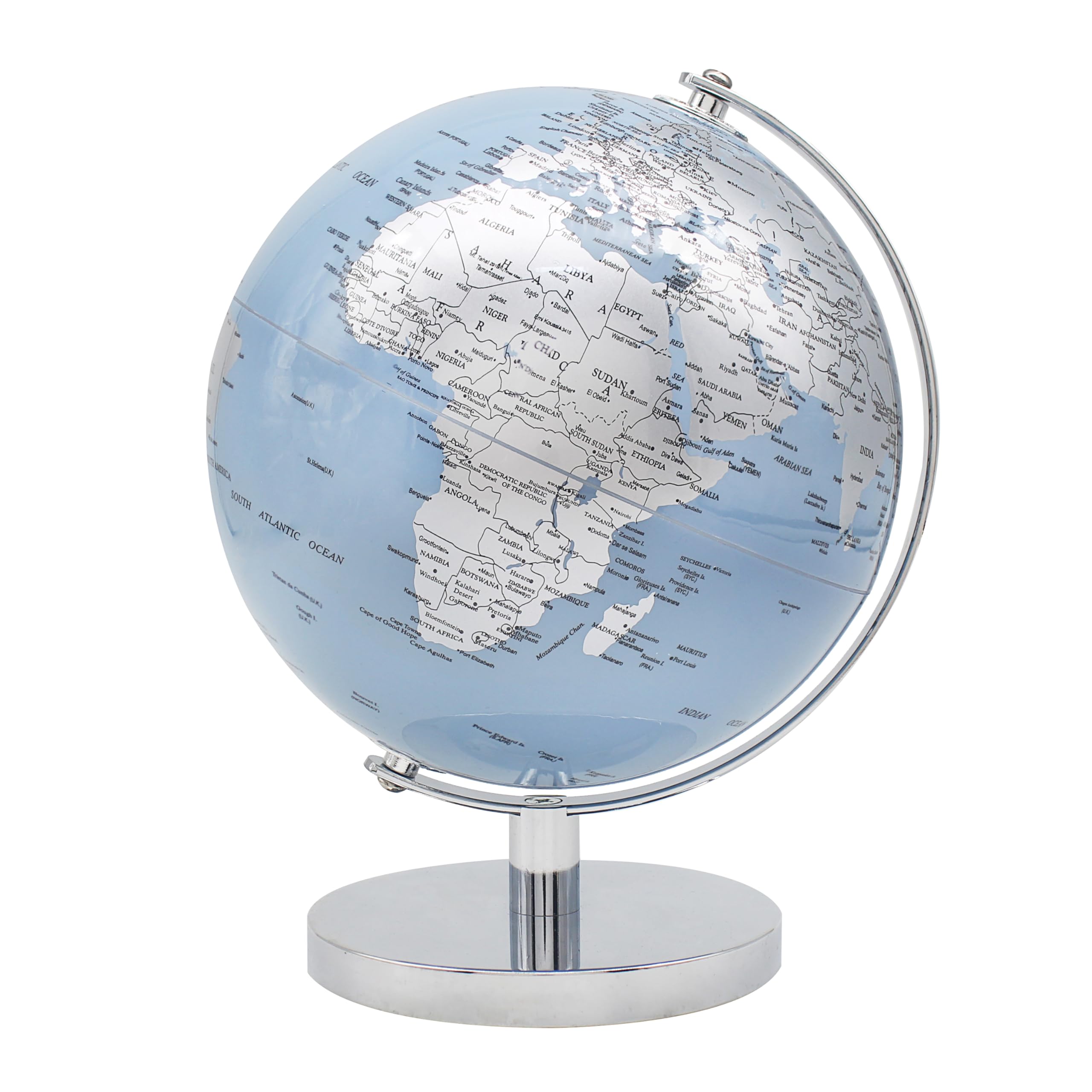 The Leonardo Collection Globe Blue & Silver 20cm For Home & Office | World Map Globe For Kids And World Globes For Adults | Globes of Earth For Knowledge & Decoration | Ideal Map of The World For All