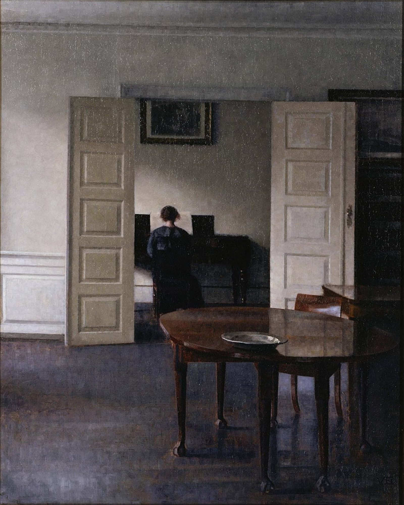 ARTXLXXBN Famous Art Print Poster Vintage Wall Art Interior with Ida Playing the Piano by Vilhelm Hammershøi Canvas Art Poster for Home Decor 60x90cm