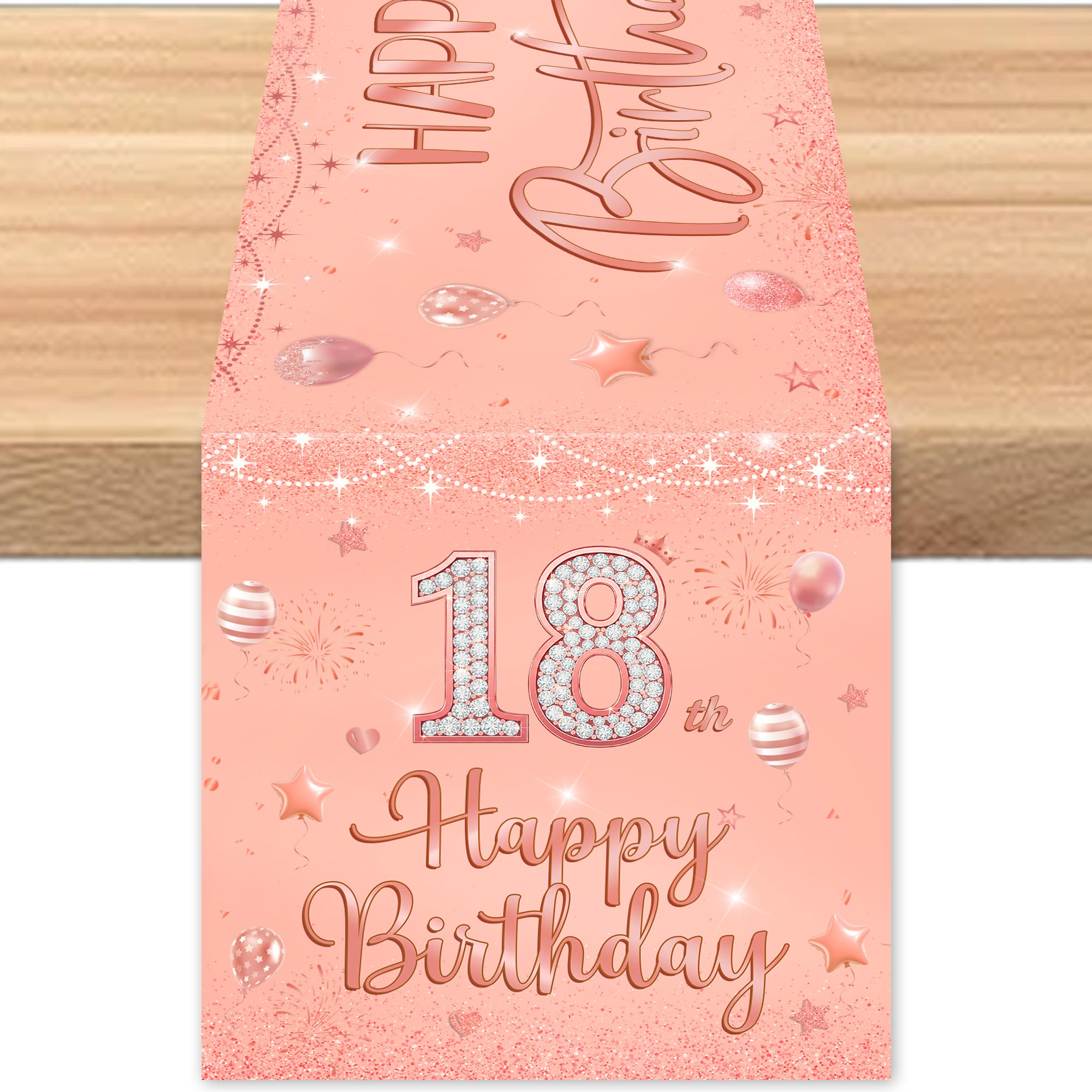 18th Birthday Table Runner Decorations - Rose Gold Happy 18th Birthday Table Runner Girls Tablecloth Decoration, Dining Table Cover Cloth Centrepiece Decor for 18 Years Old Girl
