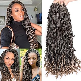 Xtrend 7 Packs 18 Inch New Faux Locs Crochet Hair Long Ombre Pre looped Gypsy Locs Crochet Hair Synthetic Goddess Faux Locs Braids Hair Natural Wavy Dreadlock Braids Hair Extensions 18strands/pack 1B/27#