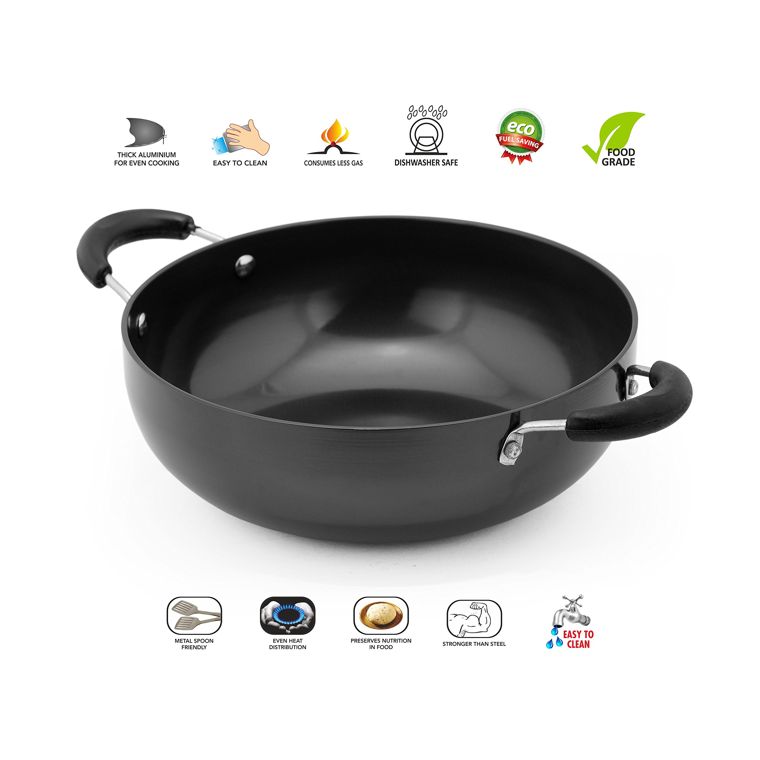 Sumeet 3Mm Hardanodised Deep Kadhai Size No. - 11 20Cm Dia. 1.5 Ltr Capacity, Black - Image 2 thumbnail