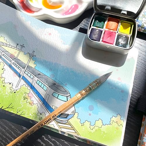 Miniatura 5 de Cuadernos de bocetos de acuarela 5x5 hechos a mano, prácticos, portátiles, de tela, tapa dura, encuadernación cosida, de viaje, papel de acuarela