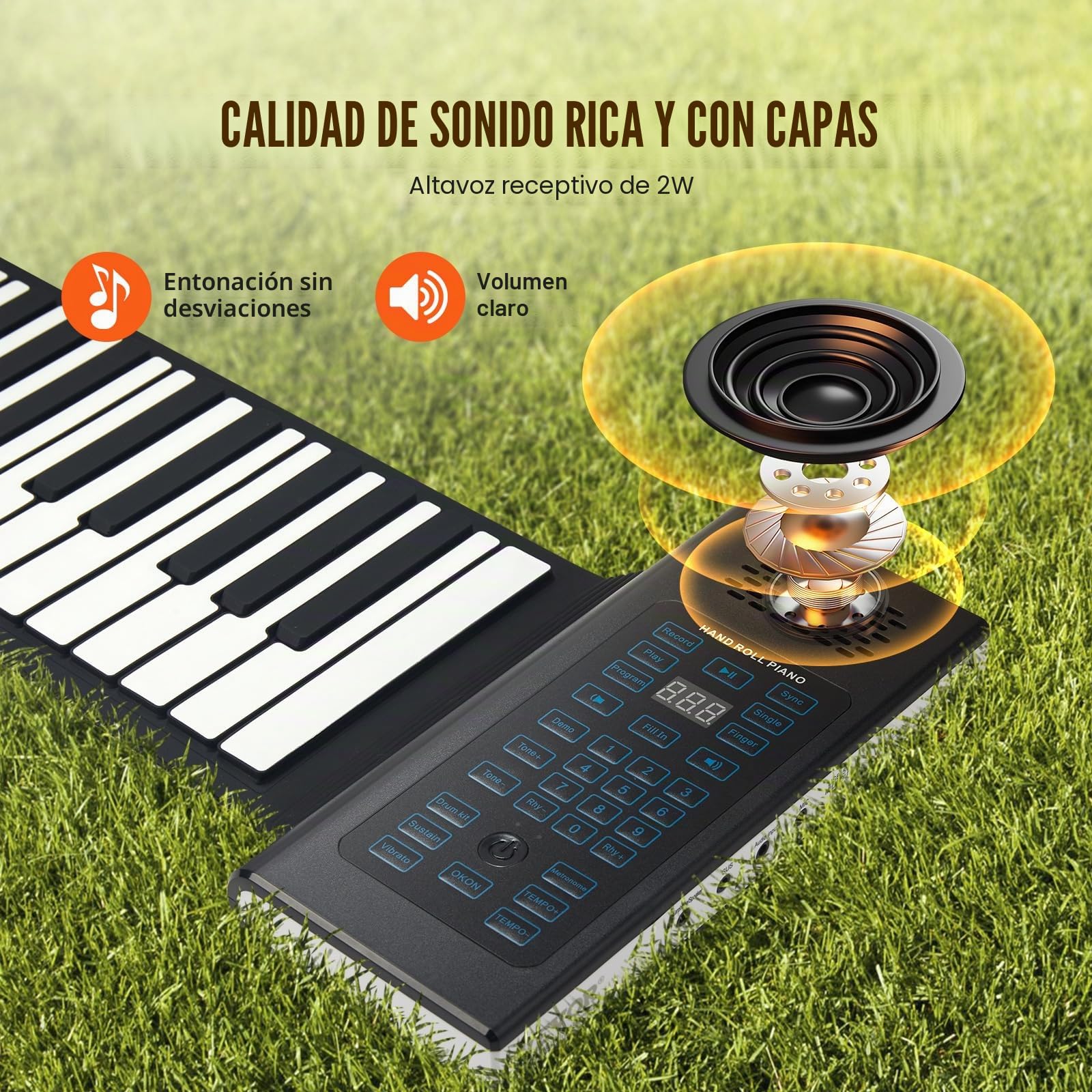VEVOR Teclado Piano Enrollable 88 Teclas 128 Ritmos 128 Tonos Piano Digital Portátil Recargable con Altavoz 2W Pantalla LED 5 Puertos Función MIDI para Niños, Principiantes, Adultos, Negro