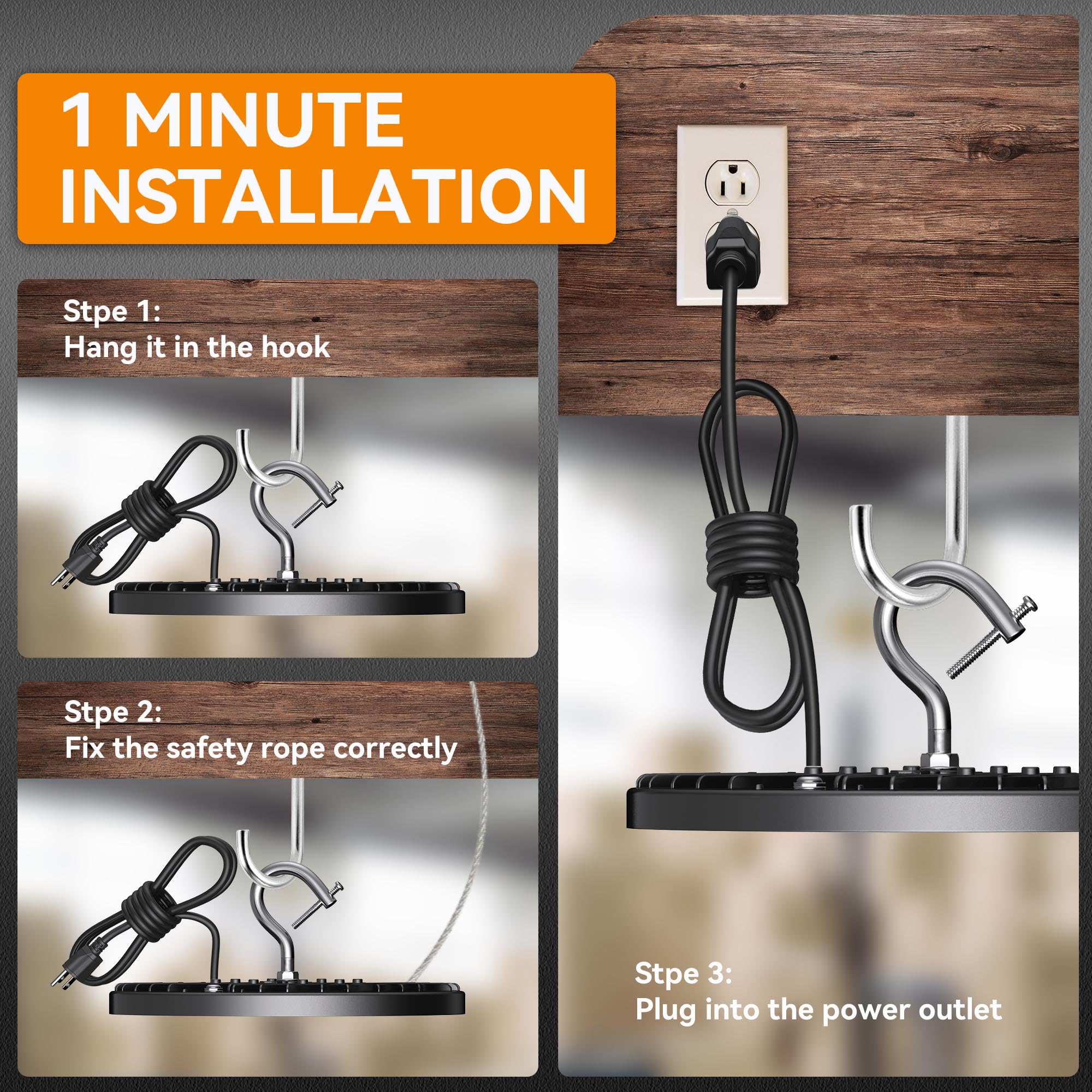 4 Pack UFO Led High Bay Light 200W 6000K Daylight 30000lm AC100-277V UFO Shop Lights Fixture with US — view 6