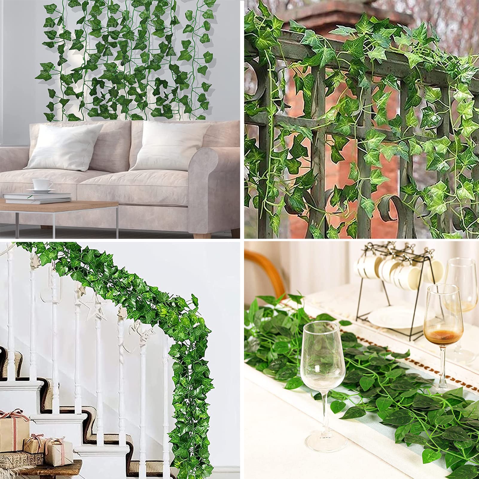 Hiedra Artificial 36 Pack, Enredadera Artificial Vines Guirnalda Plantas Artificiales Hojas En Tiras Pared DecoracióN Plantas Falsas para Pared Ventana Terraza Interior Exterior
