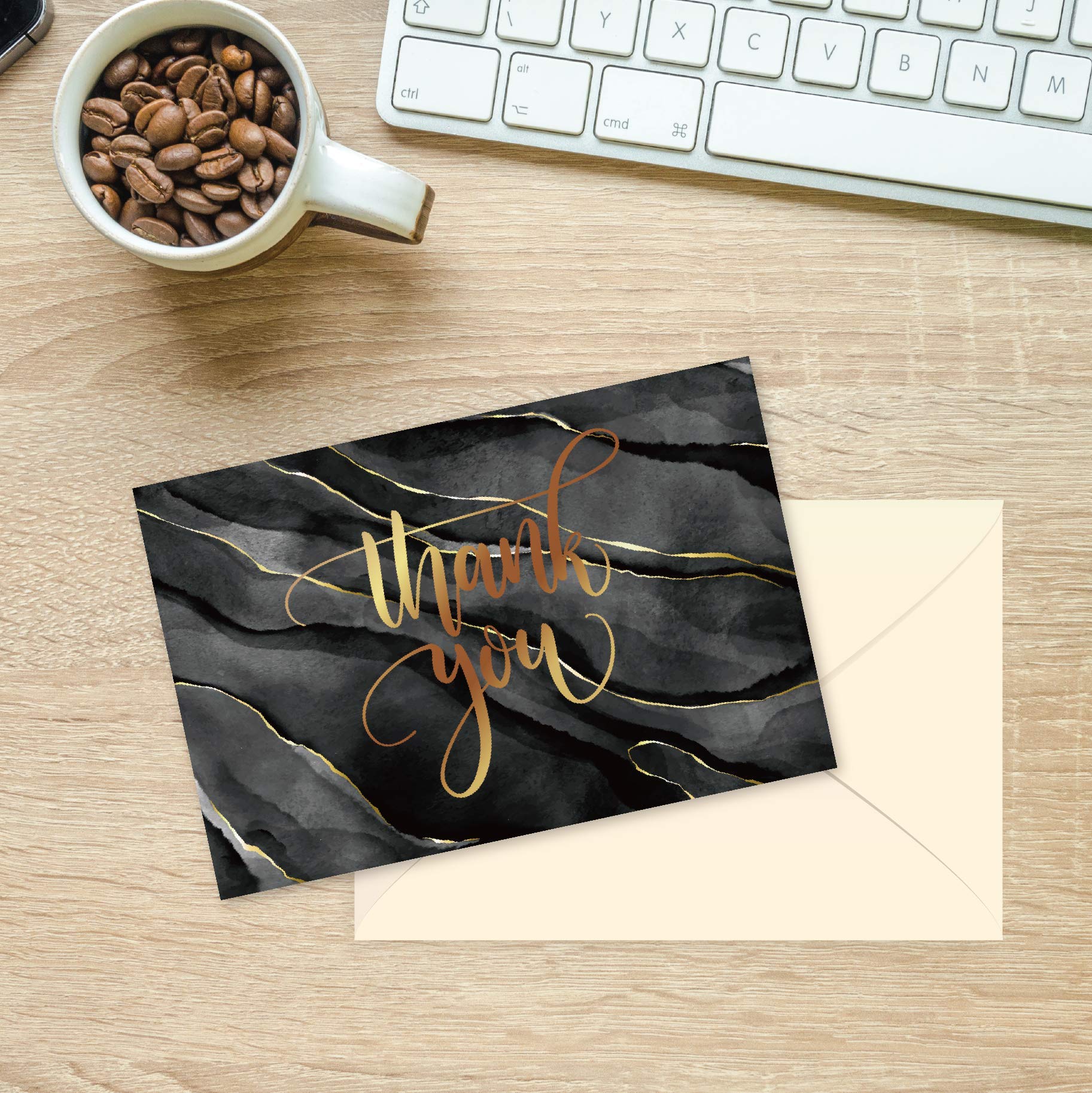 Tarjetas de agradecimiento – Paquete de 48 tarjetas de agradecimiento con sobres, tarjetas de agradecimiento a granel, 6 diseños surtidos con blanco en el interior, sobres incluidos, 10,2 x 15,2 cm
