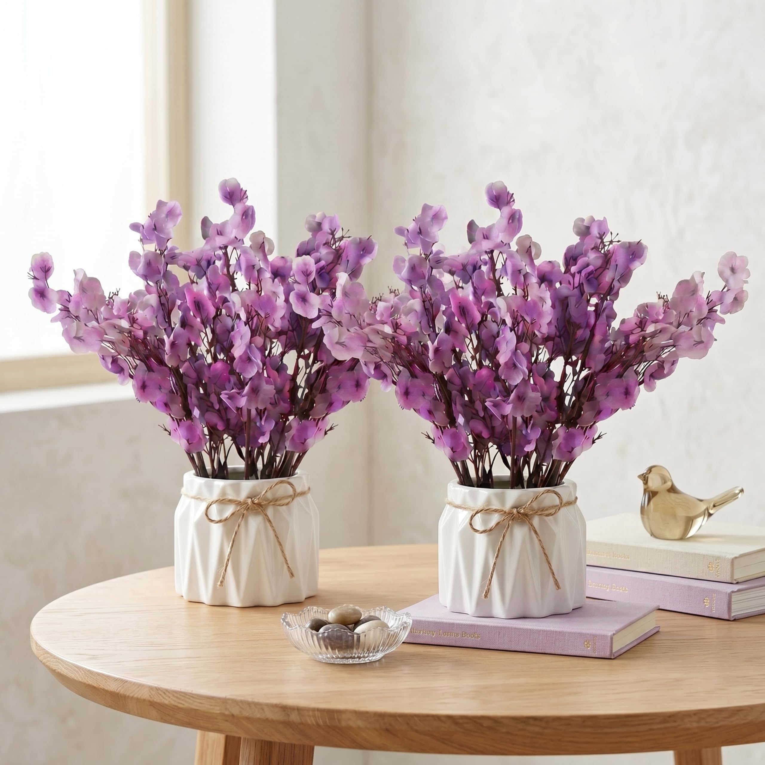 Dekorly Artificial Lavender Plant in White Pot, 18cm – Realistic Faux Flower Arrangement for Home & Office Décor (Set of 1) (2, Light Purple Baby's Breath)