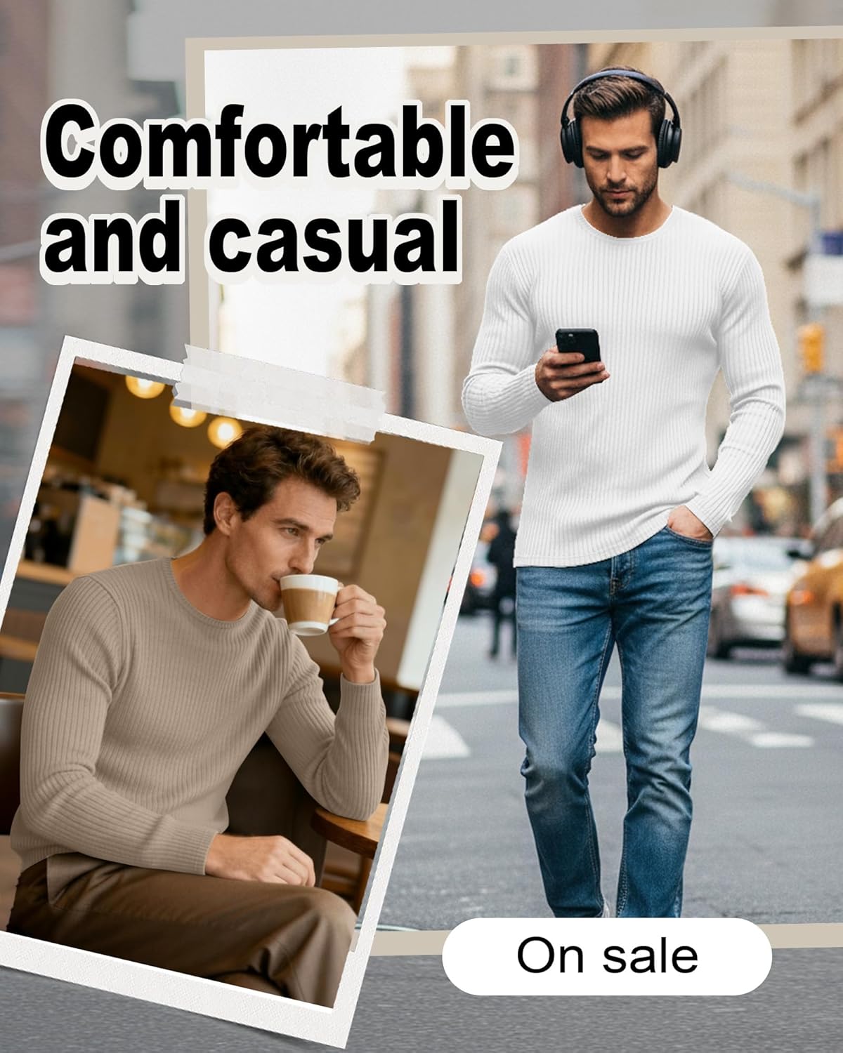 5 Pack Men's Cotton Thermal Shirts Long Sleeve Ribbed Tops Crew Neck Slim Fit Sweater Casual Pullover Undershirts