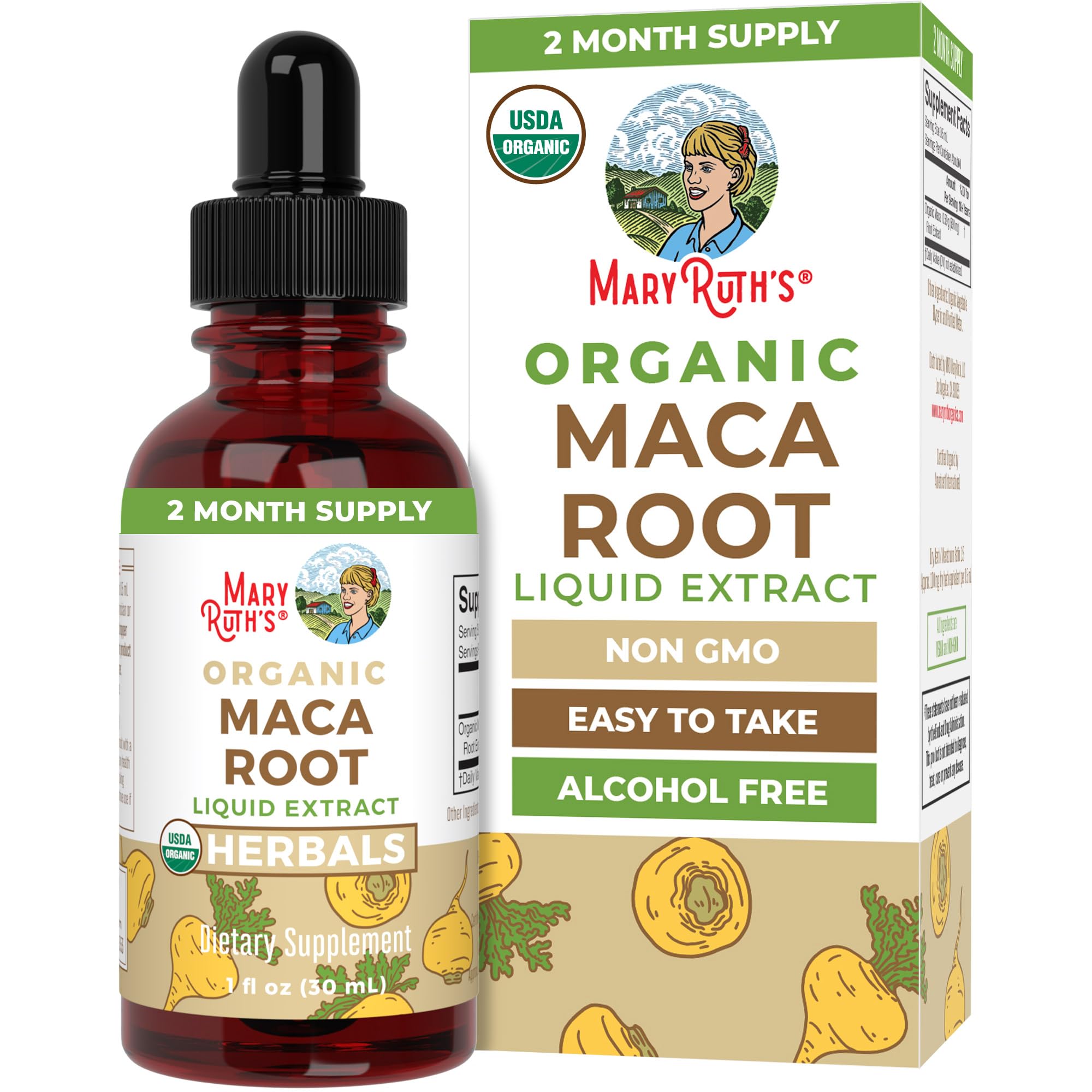 Maca | USDA Organic Maca Root | Maca Root Liquid Drops | Maca Supplement for Mood & Overall Health | Stress Relief Supplement | Vegan | Non-GMO | Gluten Free | Alcohol Free | 1 Fl Oz