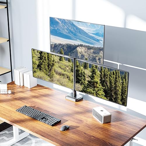 Miniatura 9 de MOUNTUP Soporte triple para monitor con capacidad para 4.4-17.6 libras, soporte de monitor de hasta 32 pulgadas para 3 monitores, soporte de monitor