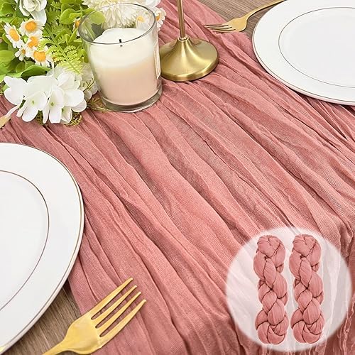 Camino de mesa de BGHEOUYV de 35 x 120 pulgadas, camino de mesa de Navidad de gasa rústica para decoraciones de despedida de soltera, boda, Acción Camino de mesa de BGHEOUYV de 35 x 120 pulgadas, camino de mesa de Navidad de gasa rústica para decoraciones de despedida de soltera, boda, Acción