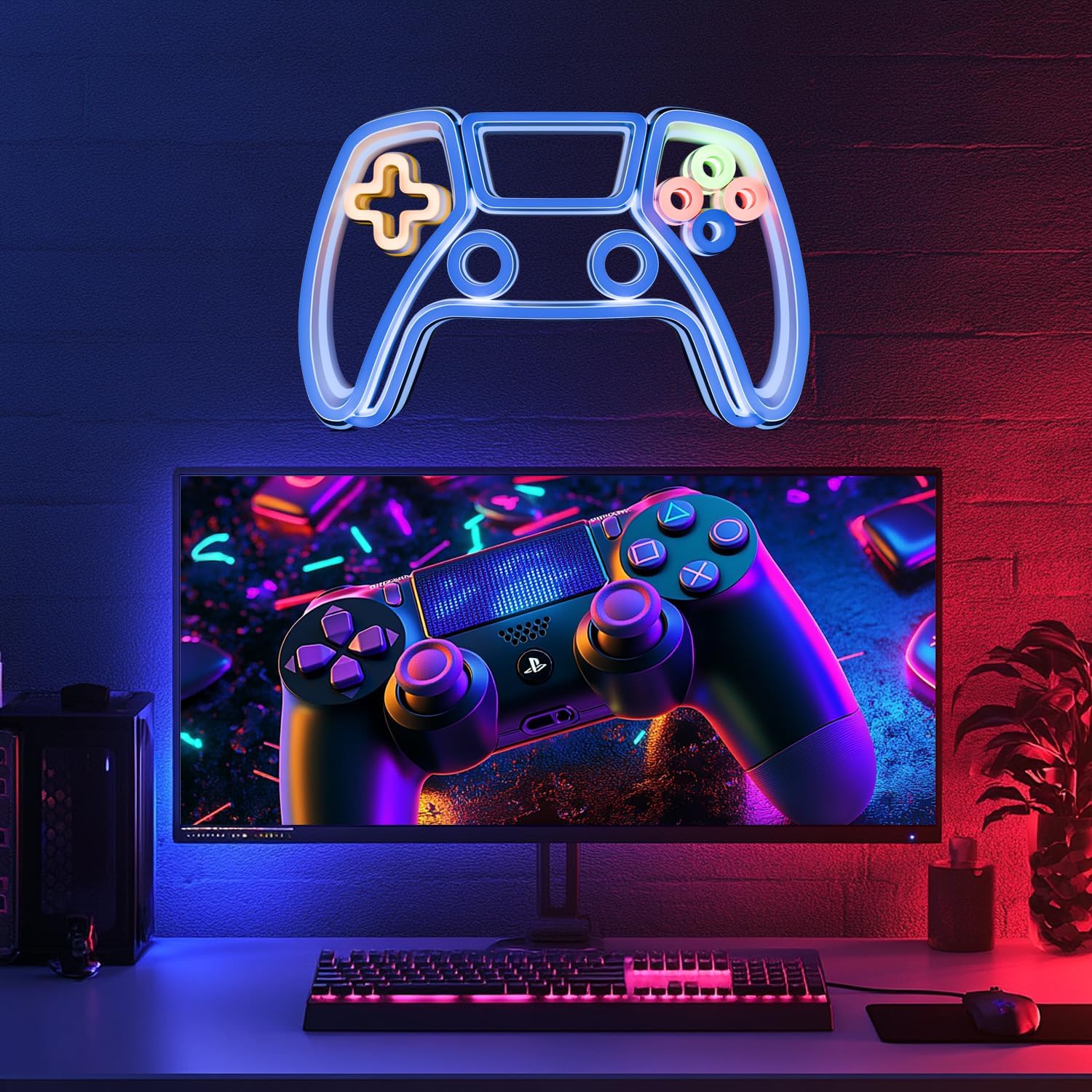 Anrookie LED Neon Sign Game Controller Wall Art 16x10 in, 5-Level Dimmable Neon light, USB-Powered Retro Gaming Decor for Room & Party Lighting
